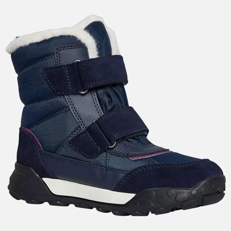 Clearance GEOX Junior Piger Trekkyup Dobbelt Rem Pelsforet Støvler Marineblå/Lilla
