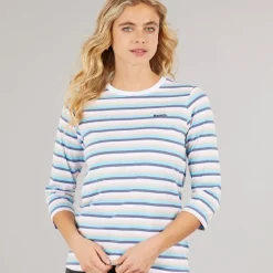 Hot Bench Langærmet T-shirt til kvinder Auborn Hvid/Lys støvet Rosa/Grøn/Blå/Marineblå Stribet