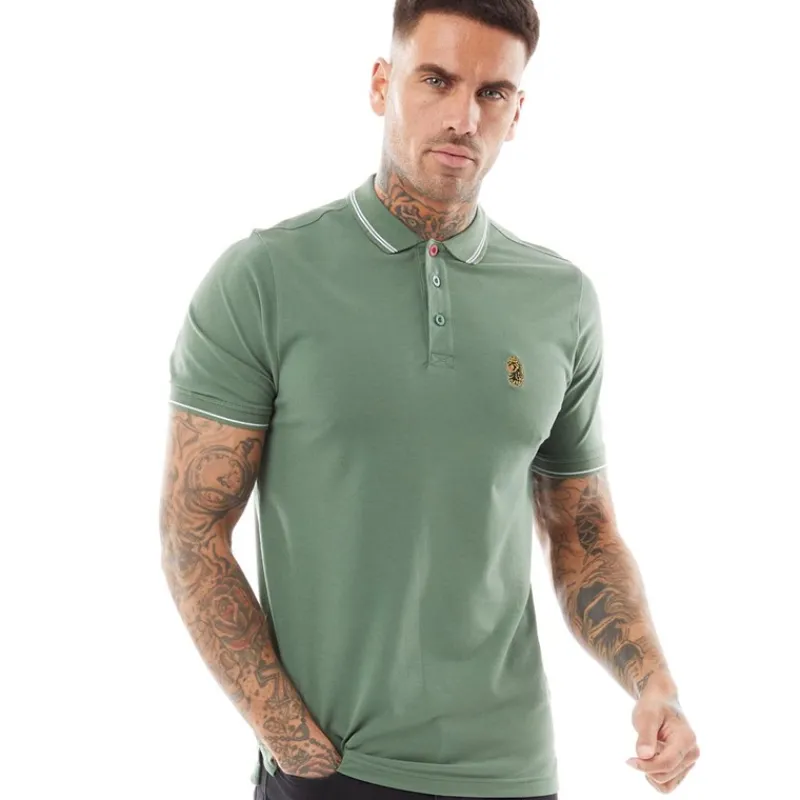 Clearance LUKE 1977 Herre Texas Tip Polo Skjorte Myrtle/Hvid Grøn