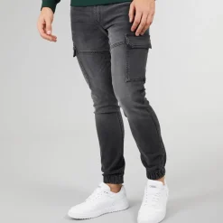 Crosshatch Malimore Denim Cuffed Cargo Bukser Vasket Sort