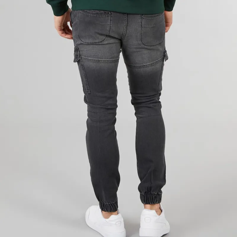Crosshatch Malimore Denim Cuffed Cargo Bukser Vasket Sort