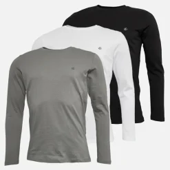 Clearance JACK & JONES Mænd Archie Tre Pak Langærmede Trøjer Hvid/Tapsko/Alloy Flerfarvet