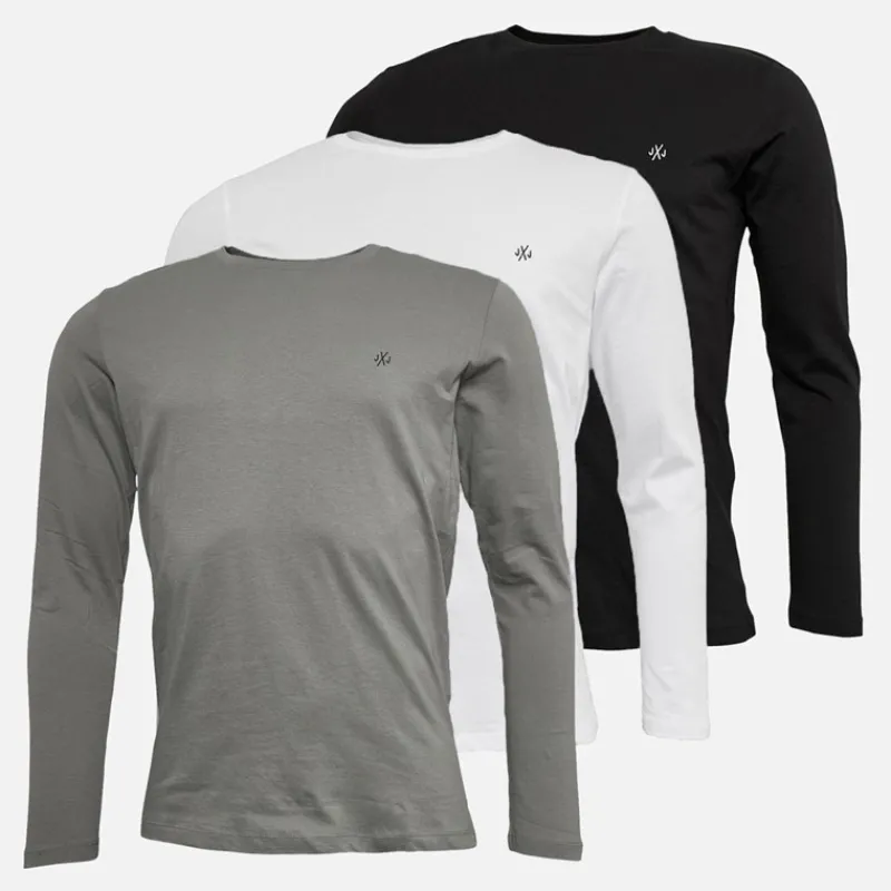 Clearance JACK & JONES Mænd Archie Tre Pak Langærmede Trøjer Hvid/Tapsko/Alloy Flerfarvet