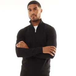 Clearance JACK & JONES Mænd Emil Strik 1/2 Lynlås Trøje Sort