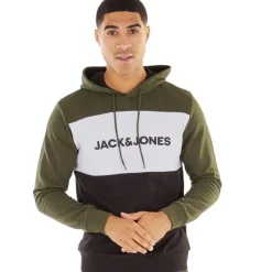New JACK & JONES Mænd Logo Blocking Hoodie Skov Nat kakigrøn