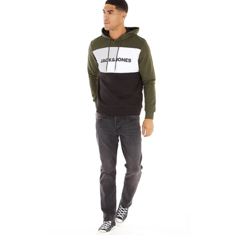 New JACK & JONES Mænd Logo Blocking Hoodie Skov Nat kakigrøn