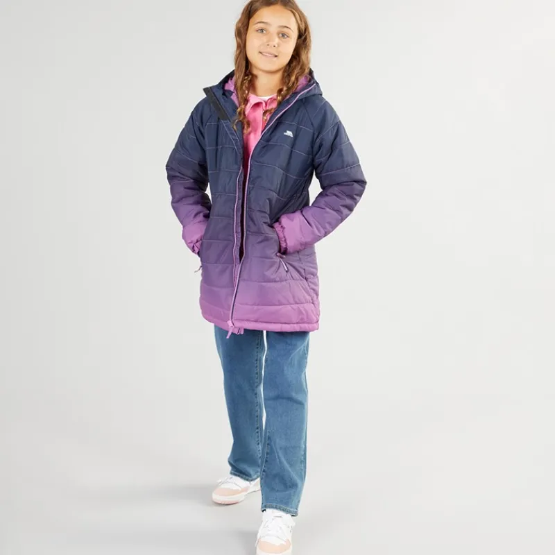 New Trespass Pigejakke Destiny Ombre med hætte og polstring Dyb Pink Ombre