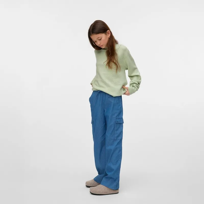 Clearance Vero Moda Piger Demi Cargobukser Medium Blue Denim