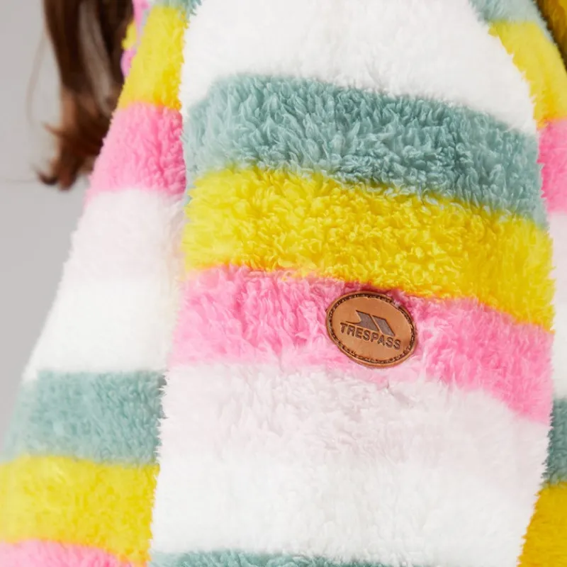 Outlet Trespass Piger Fantastisk Stribet Fuld Lynlås Fleece Bleg Rosa Stribe