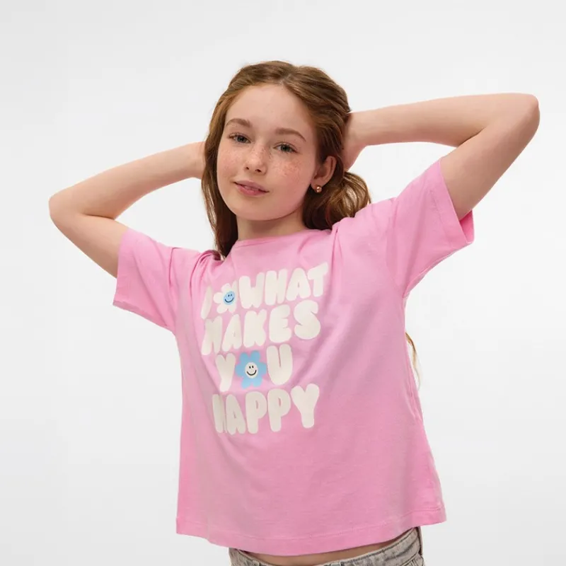 Clearance Vero Moda Piger Feel Cropped Boxy T-Shirt Bonbon Do What M- Bonbon