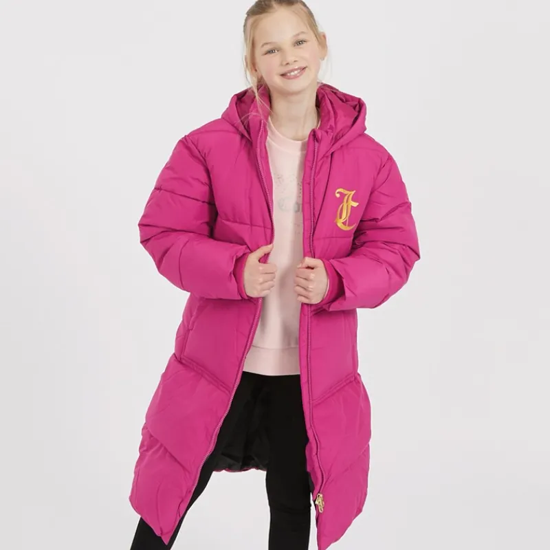 Sale Juicy Couture Piger Lang Linie Pufferjakke Festival Fuchsia Lyserød
