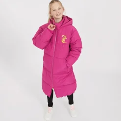 Sale Juicy Couture Piger Lang Linie Pufferjakke Festival Fuchsia Lyserød