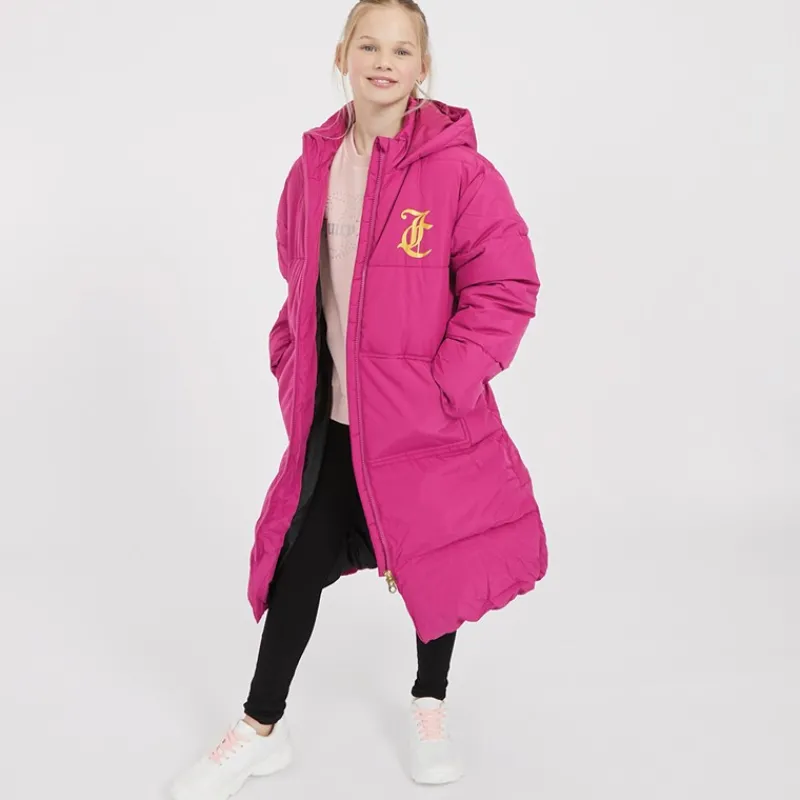 Sale Juicy Couture Piger Lang Linie Pufferjakke Festival Fuchsia Lyserød