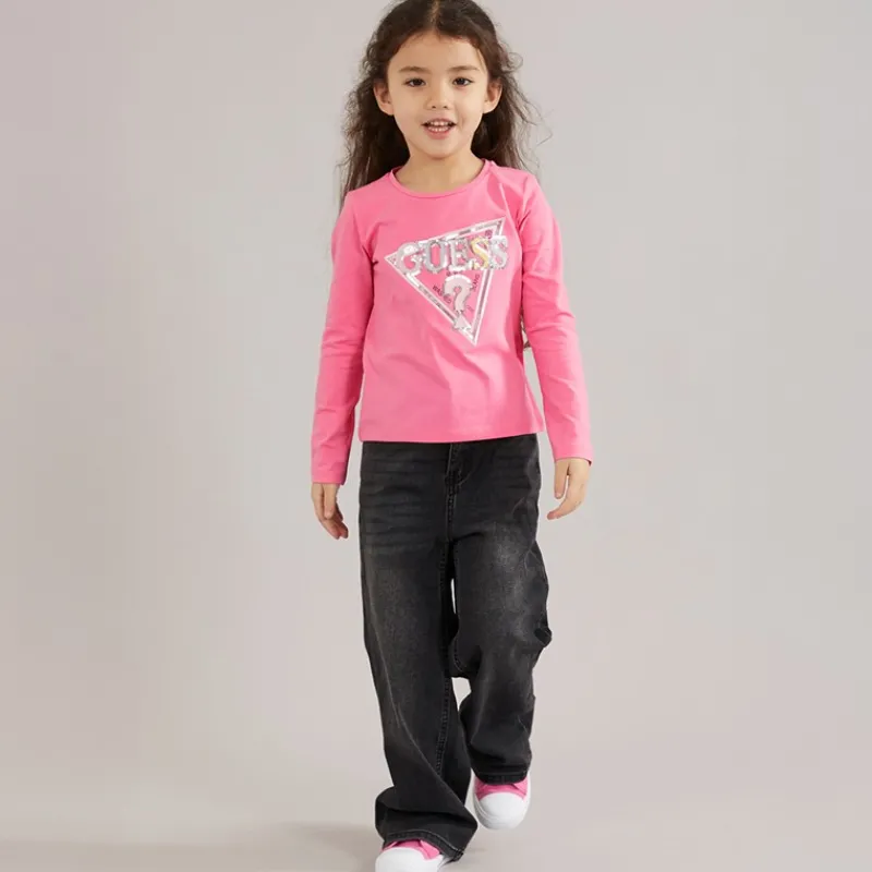 Outlet Guess Piger langærmet t-shirt Jelly Pink Lyserød