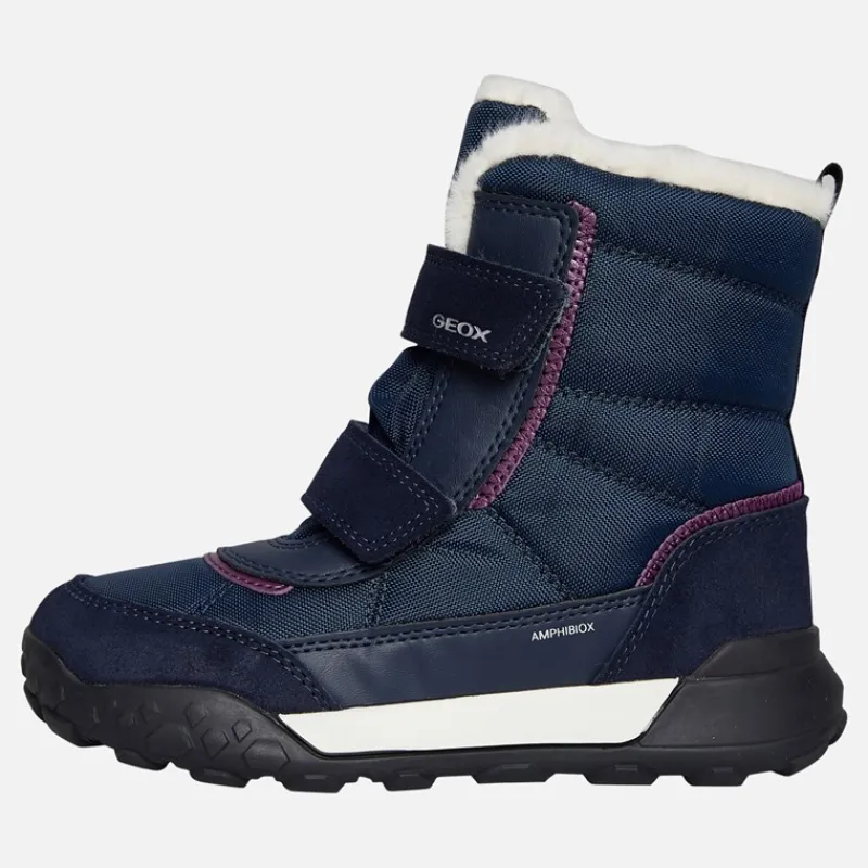 Best GEOX Piger Trekkyup Dobbelt Rem Pelsforet Støvler Navy/Lilla