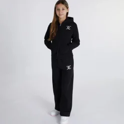 New Juicy Couture Piger T-shirt med lynlås og brede ben Joggingbukser Tracksuit Sæt Sort