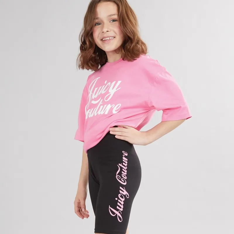 Outlet Juicy Couture Piger T-shirt med Script Print og Cykelshorts Sæt Sort
