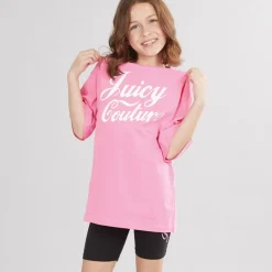 Outlet Juicy Couture Piger T-shirt med Script Print og Cykelshorts Sæt Sort