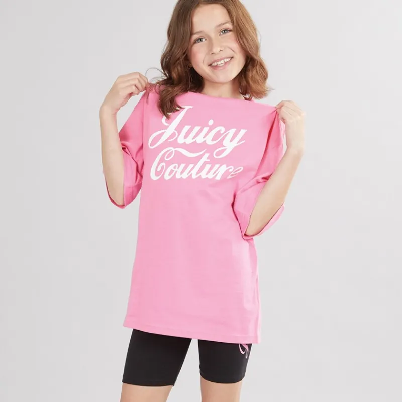 Outlet Juicy Couture Piger T-shirt med Script Print og Cykelshorts Sæt Sort