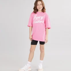Outlet Juicy Couture Piger T-shirt med Script Print og Cykelshorts Sæt Sort