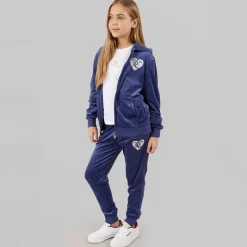 Clearance Juicy Couture Piger Velour Hjerte Logo Træningssæt Blå Print Blå