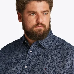 Online Tommy Hilfiger Store størrelser Herre Poplin Langærmet Skjorte Night Sky /​ Ivory Petal Prt