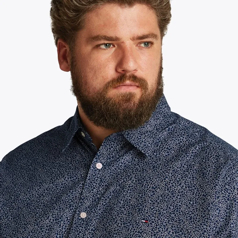 Online Tommy Hilfiger Store størrelser Herre Poplin Langærmet Skjorte Night Sky / Ivory Petal Prt