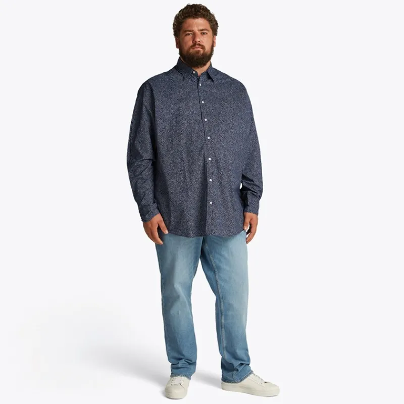 Online Tommy Hilfiger Store størrelser Herre Poplin Langærmet Skjorte Night Sky / Ivory Petal Prt