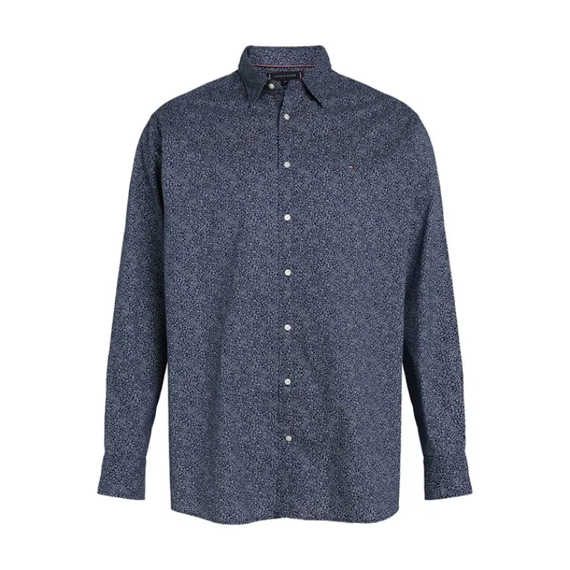 Online Tommy Hilfiger Store størrelser Herre Poplin Langærmet Skjorte Night Sky / Ivory Petal Prt