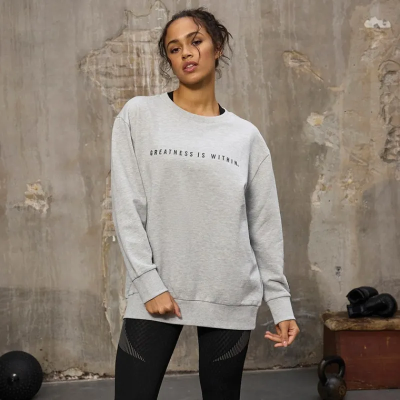 Online Everlast Sweatshirt med rund hals Oversized Lysegrå Melange til Kvinder Lysegrå Mergel